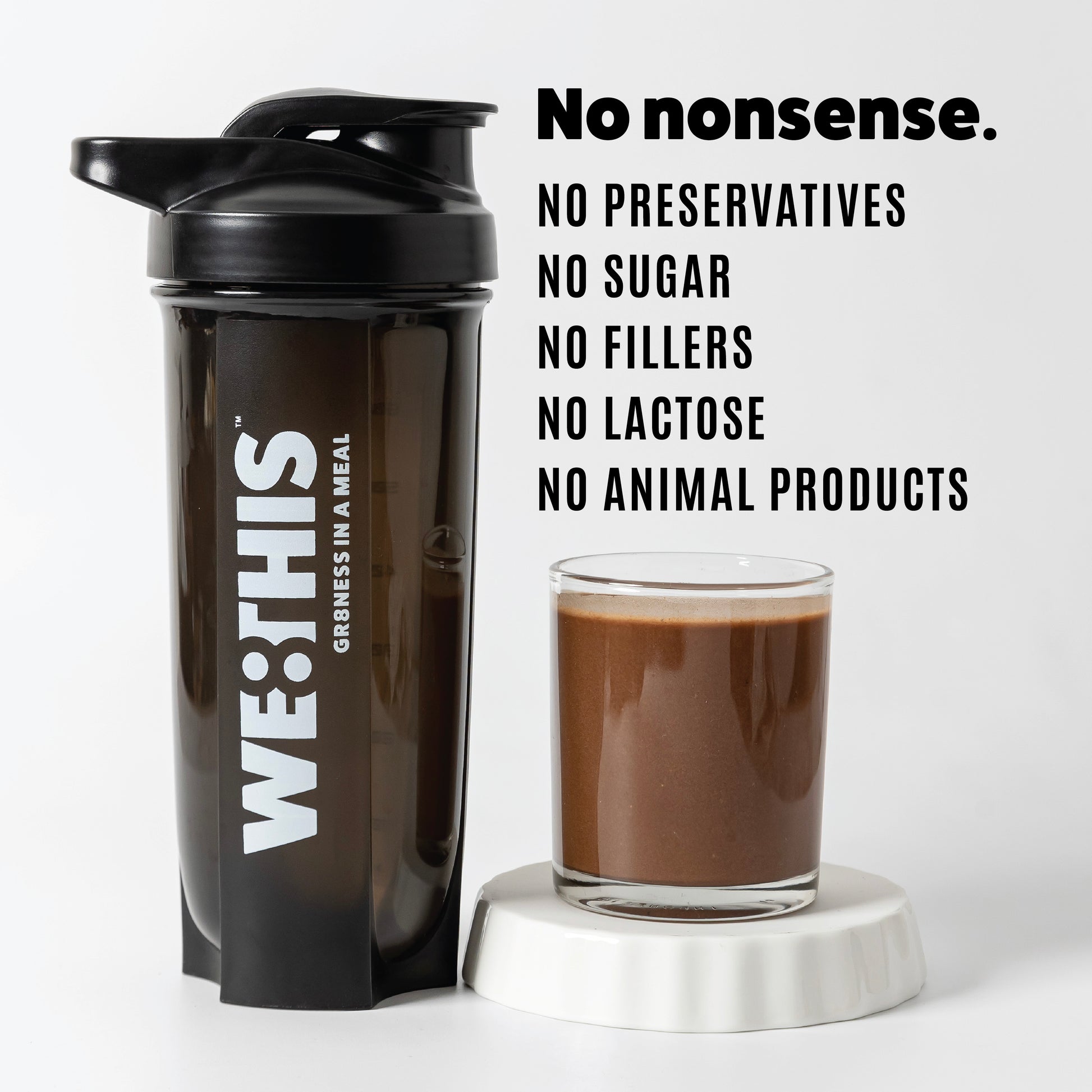 caption: No nonsense. No preservatives, sugar, fillers, lactose, or animal products